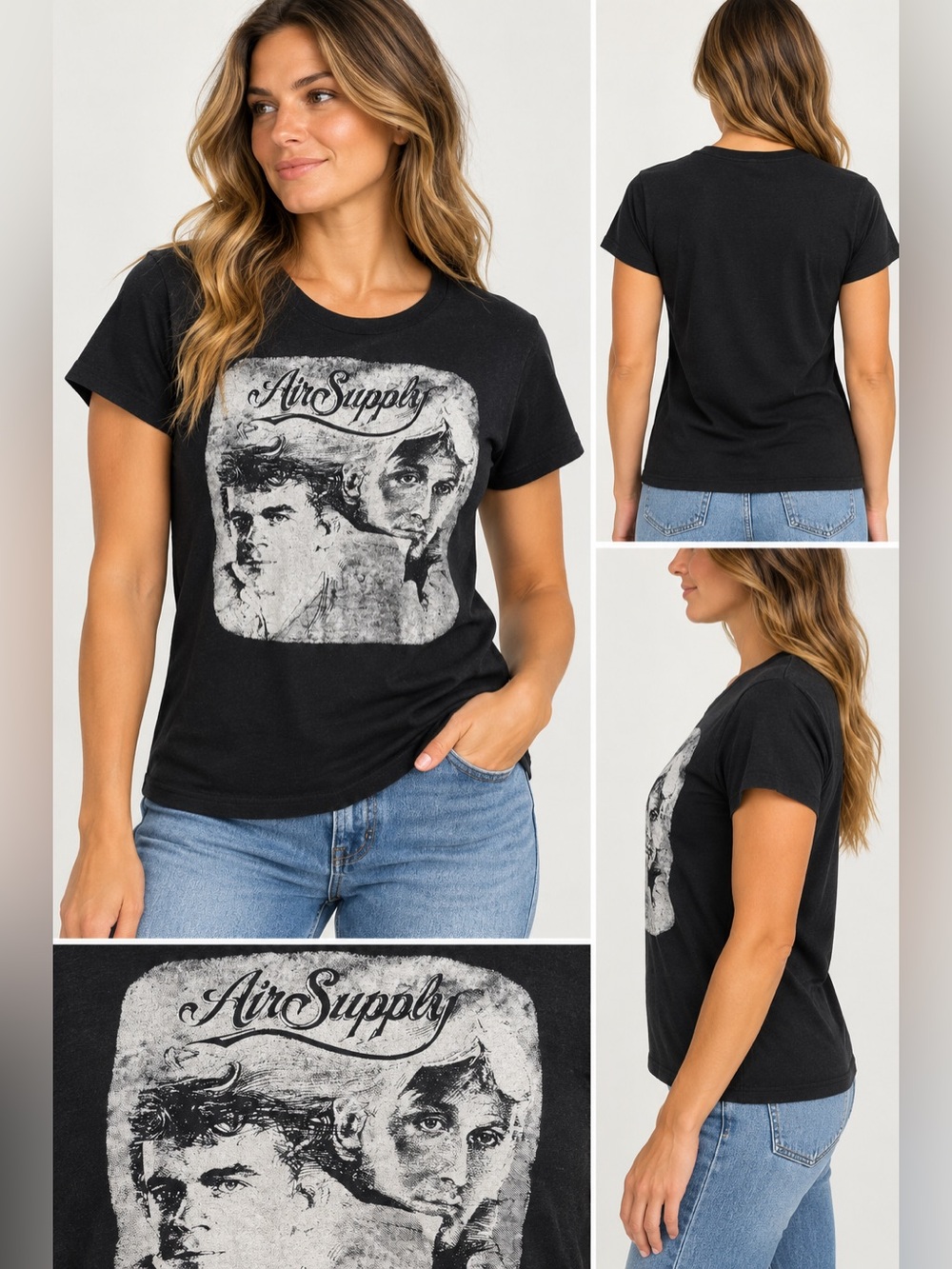 Air Supply Graphic Tee Women’s Large Black Band T-Shirt Retro Music